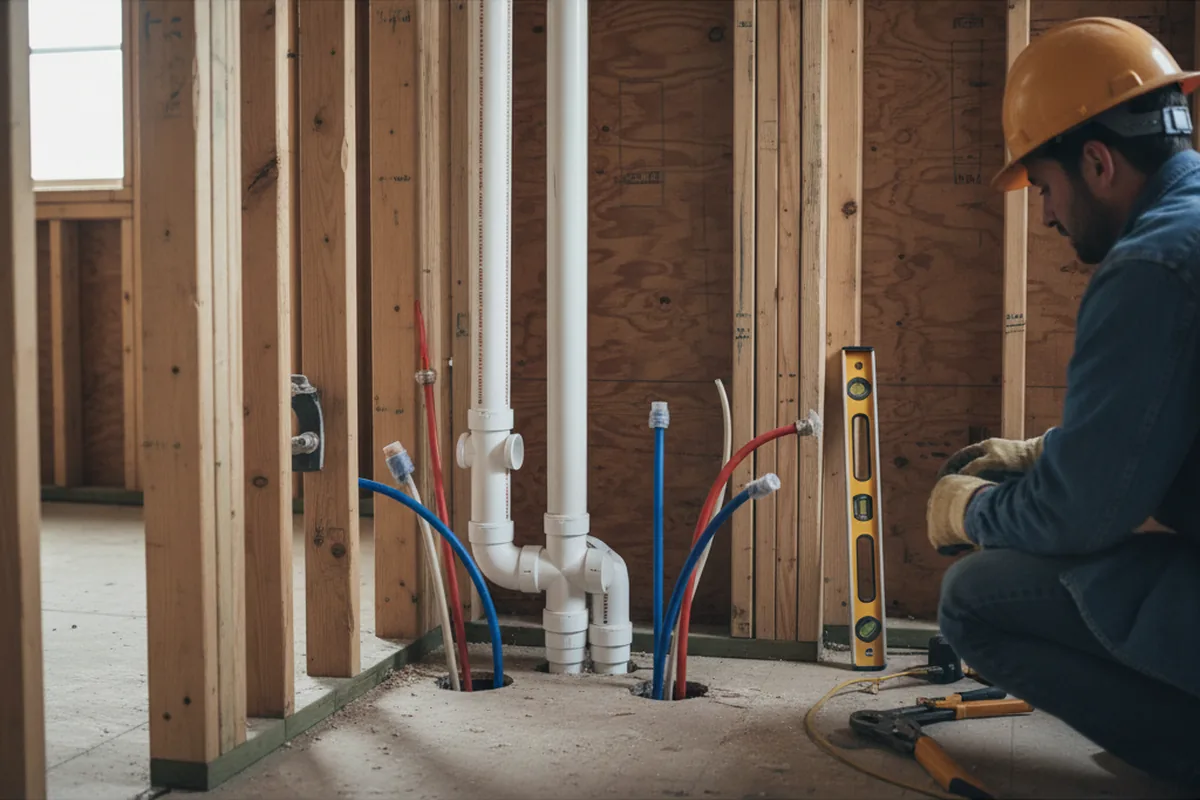 Drain and supply rough-in during Leak Detection in Center Valley